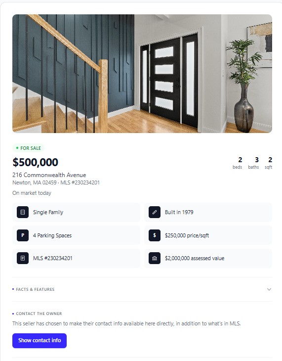 The public-facing SalePath listing page a buyer sees, with a Show contact info button